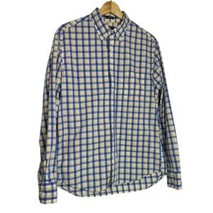J Crew Slim Untucked Flex Washed Plaid Button Down Shirt Mens Medium Blue Yellow